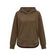 thumbnail image 6 of Inverlee Side Split Curved Hem Pullover Hoodies Solid Drawstring Hood Front Kangaroo Pocket Loose Daily Long Sleeve SweatshirtsBrown(S-XXL), 6 of 6