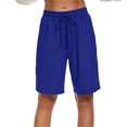 thumbnail image 2 of Shorts for Women Elastic Waist Drawstring Knee Length Basketball Exercise Shorts with Belt, 2 of 4