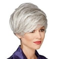 thumbnail image 4 of UYUH Short Gray Wigs Stylish Short Haircuts for Older Lady Mixed Black Grey Highlight Synthetic Wig with Bangs for Daily Party 12in, 4 of 5