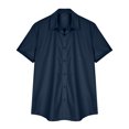 thumbnail image 3 of WREESH Men's Button Down Shirts Summer Short Sleeve Solid Color Fashion Home Casual Shirts with V-Neck for Men's Comfort Navy, 3 of 6