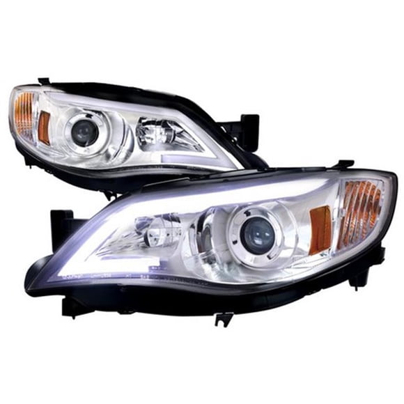 Spec-D Tuning 2LHP-WRX08-TM Chrome Housing Projector Headlights with LED Day Time Running Light Strip for 08 to 13 Subaru Impreza- 11 x 24 x 25 in.