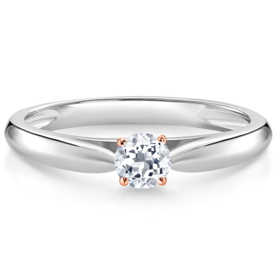 Gem Stone King 925 Silver and 10K Rose Gold White Topaz Solitaire Engagement Ring for Women (0.22 Cttw, Gemstone November Birthstone, Round 3.5MM, Size 6)