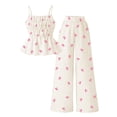 thumbnail image 6 of larppty Tween Girls 2 Piece Outfit Set Summer Fall Cherry Print Cami Top & Wide Leg Pants with Pockets (White,14-15 Years), 6 of 6