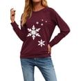 thumbnail image 1 of Xuanfei Women Christmas Snowflake Print Crew Neck Long Sleeve Top, 1 of 6