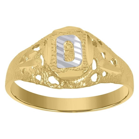 10kt Real Two-Tone Gold Mens Diamond-Cut Textured Oval Initial Letter D Band Ring