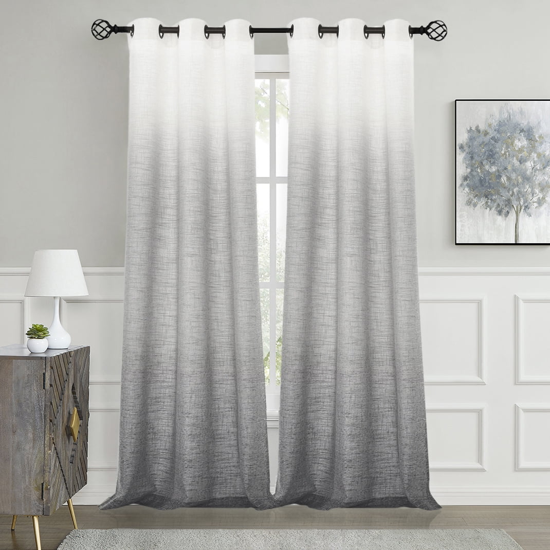 Uptown Home Ombre Window Curtain Panel Linen Rayon Blend Fabric Grommet Drape for Living Room/Bedroom, Cream to Gray, 40"W x 84"L, Set of 2