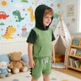 thumbnail image 2 of OSOLU Children Boys Outfits Cool Dinosaur Print Color Block Casual Short Sleeve Hoodies and Shorts Comfortable Daily Wear Classic Travel Clothing Sets, 2 of 4