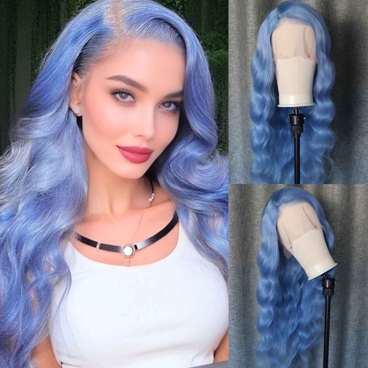 Blue Colored 13x4 Lace Front Wig Body Wave Brazilian Remy Human Hair Wigs Preplucked Natural Hairline High Density Elegant Hairstyle For Women Daily&Birthday&Wedding Use Wig 180 Density 26 Inch