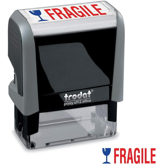 Trodat 4912 Rectangle Stock 2 Colors Self Inking Rubber Stamp With "Fragile" & Pic