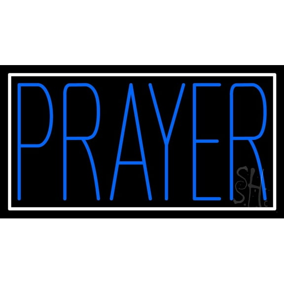 Blue Prayer LED Neon Sign 13" Tall x 24" Wide - inches Black Square Cut Acrylic Backing, with Dimmer - Premium built indoor Sign for Home décor, Event, Religious place, Store interior, Office.