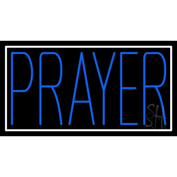 Blue Prayer LED Neon Sign 20" Tall x 37" Wide - inches Black Square Cut Acrylic Backing, with Dimmer - Premium built indoor Sign for Home décor, Event, Religious place, Store interior, Office.