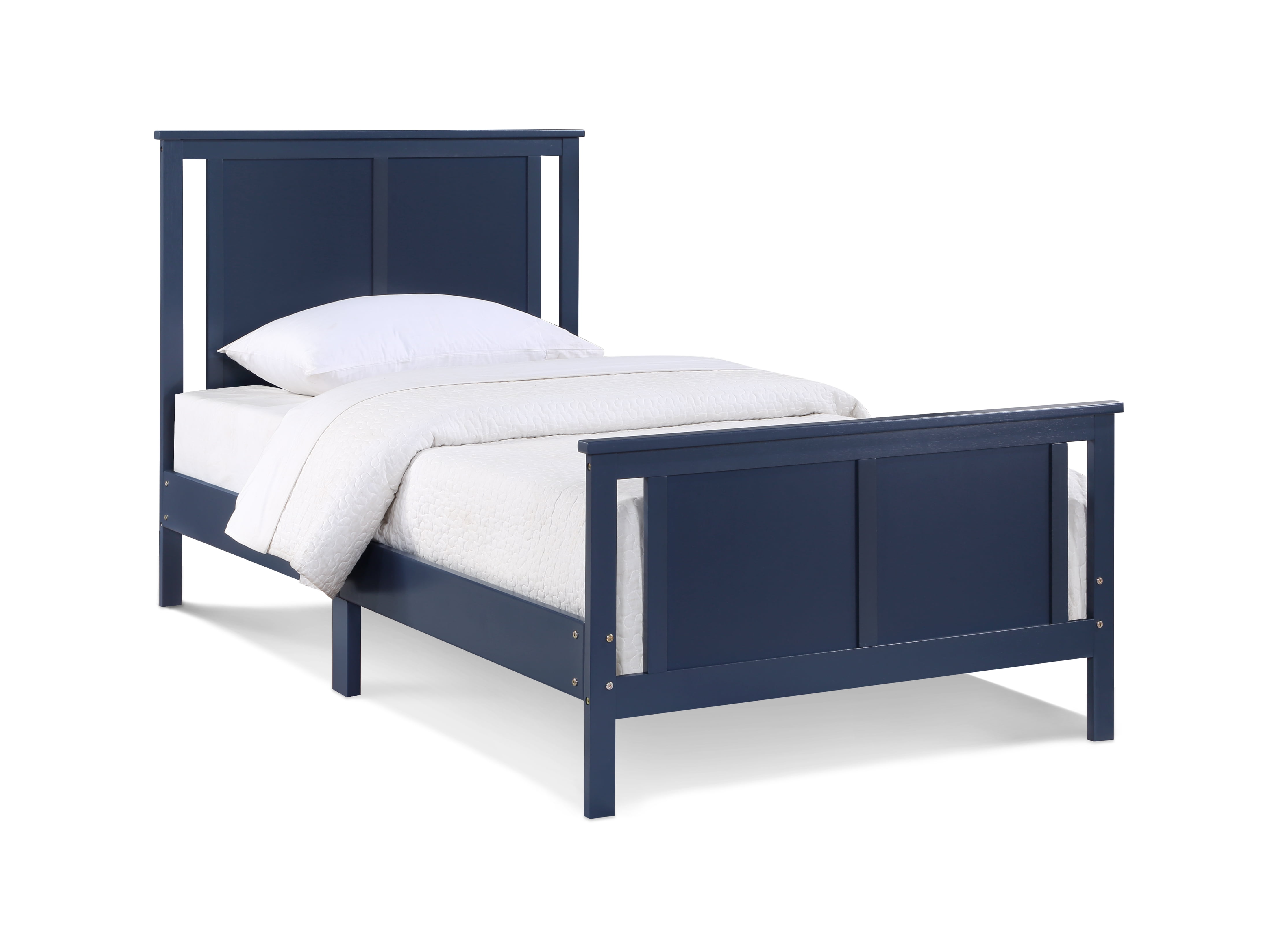 Olive & Opie Connelly Kids Twin Modern Wooden Bed with Headboard and Footboard, Blue/Vintage Walnut