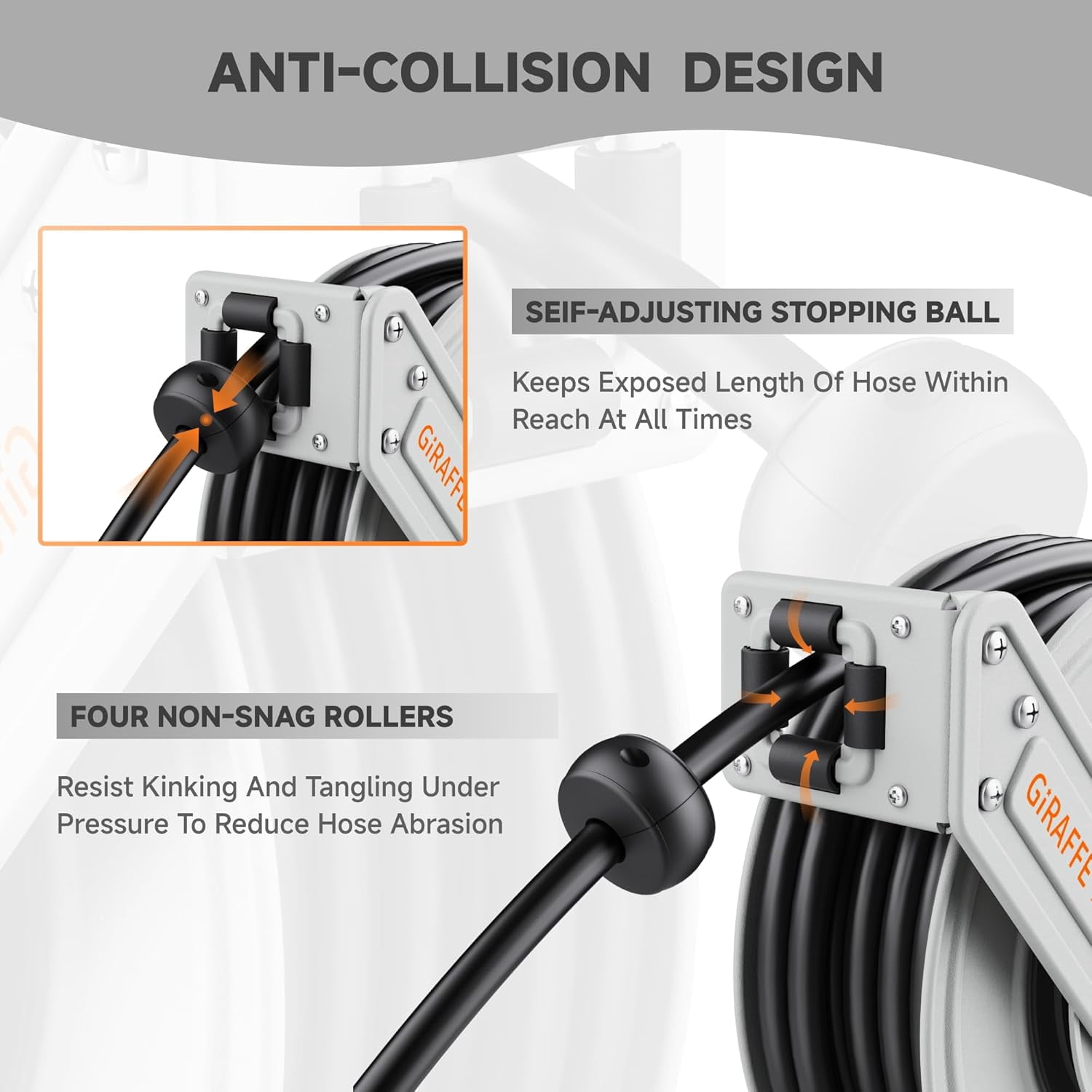 Giraffe Tools Retractable Power Pressure Washer Hose Reel 1/4" x 65 ft, 3200PSI, Wall/Floor Mounted