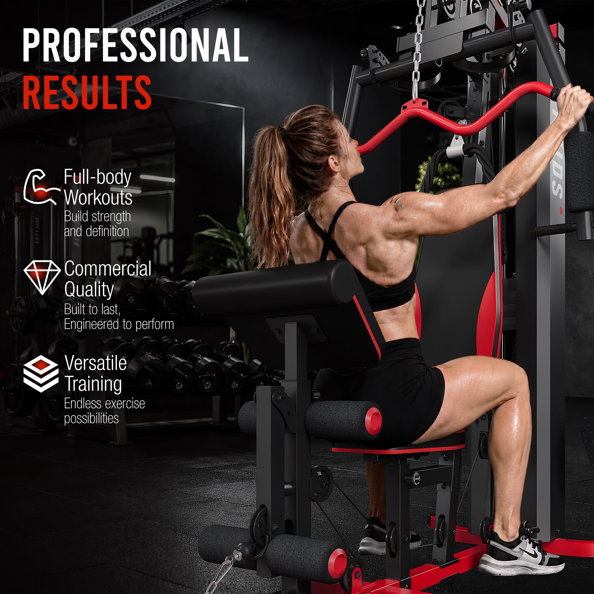 Sprint Demon Home Gym Machine with 160 lb Weight Stack, Multi-Station Full Body Strength Training System with Adjustable Press Arms, Lat Pulldown & Leg Developer for Home Gym