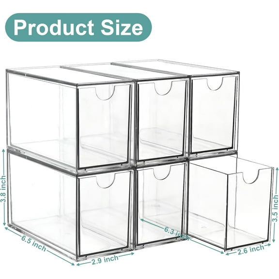 6 Compartment Acrylic Tea Bag Organizer, Stackable Drawer Storage for Cabinet