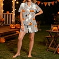 thumbnail image 5 of Ounisa Halloween Pajama Sets for Women 2 Piece Ghost Pumpkin Print Shirts and Shorts Button Down Short Sleeve Sleepwear, 5 of 8