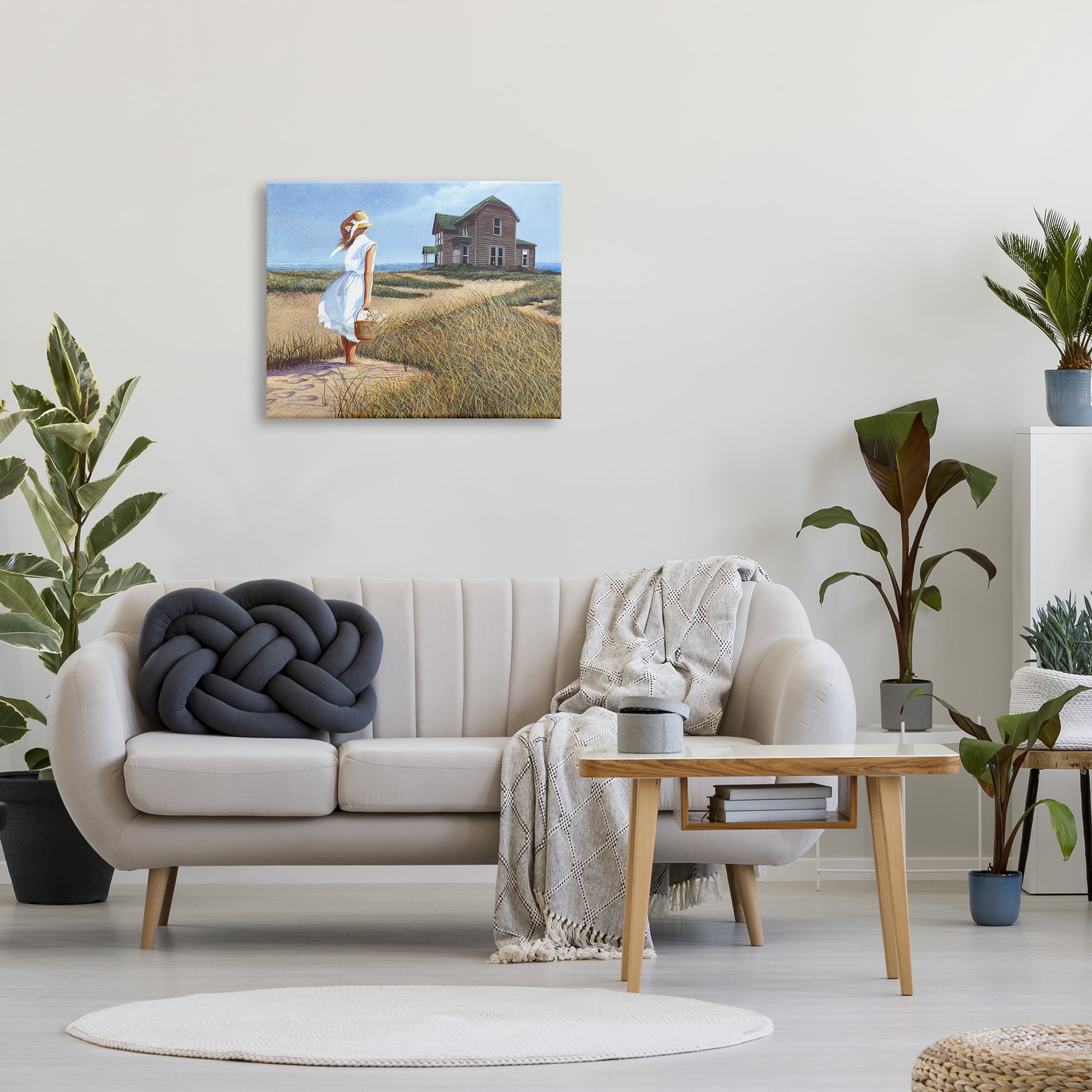 Stupell Industries Woman Standing Windswept Breeze Distant Beach House Painting Gallery Wrapped Canvas Print Wall Art, Design by Tom Mielko