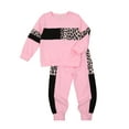 thumbnail image 2 of Bagilaanoe Toddler Baby Girl Long Pants Set Leopard Print Long Sleeve Sweatshirt Pullover Tops + Sweatpants 1T 2T 3T 4T 5T 6T Kids Casual Sweatsuits, 2 of 7