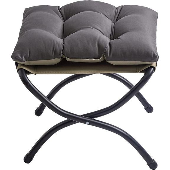 15" Foldable Foot Stool  with Metal Frame - Washable Dark Grey Upholstered Indoor/Outdoor Footrest for Living Room, Bedroom, Patio - Space-Saving Compact Design