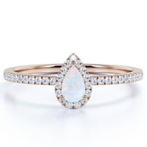 JeenMata 1 ct Vintage Pear Cut Opal and Moissanite Engagement Ring in 18K Rose Gold over Silver