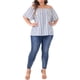 thumbnail image 2 of Blusa de vacaciones de mujer plus size bohemia de hombros descubiertos y manga corta con estampado 1X blanca, 2 of 6