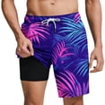 thumbnail image 2 of Men's Swim Trunks with Compression Liner 7 Inch Hawaiian Beach Board Shorts Quickly Dry Elastic Waist Drawstring Swimwear, 2 of 6