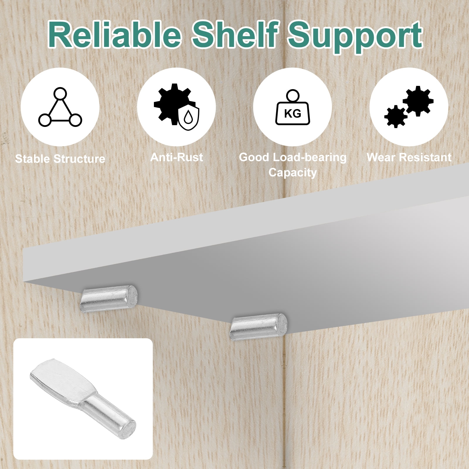 Uxcell 100Pcs Shelf Support Pegs, 6mm Spoon Shape Shelf Support Pins, Metal Support Pegs Holder for Kitchen Bookcase (Silver)