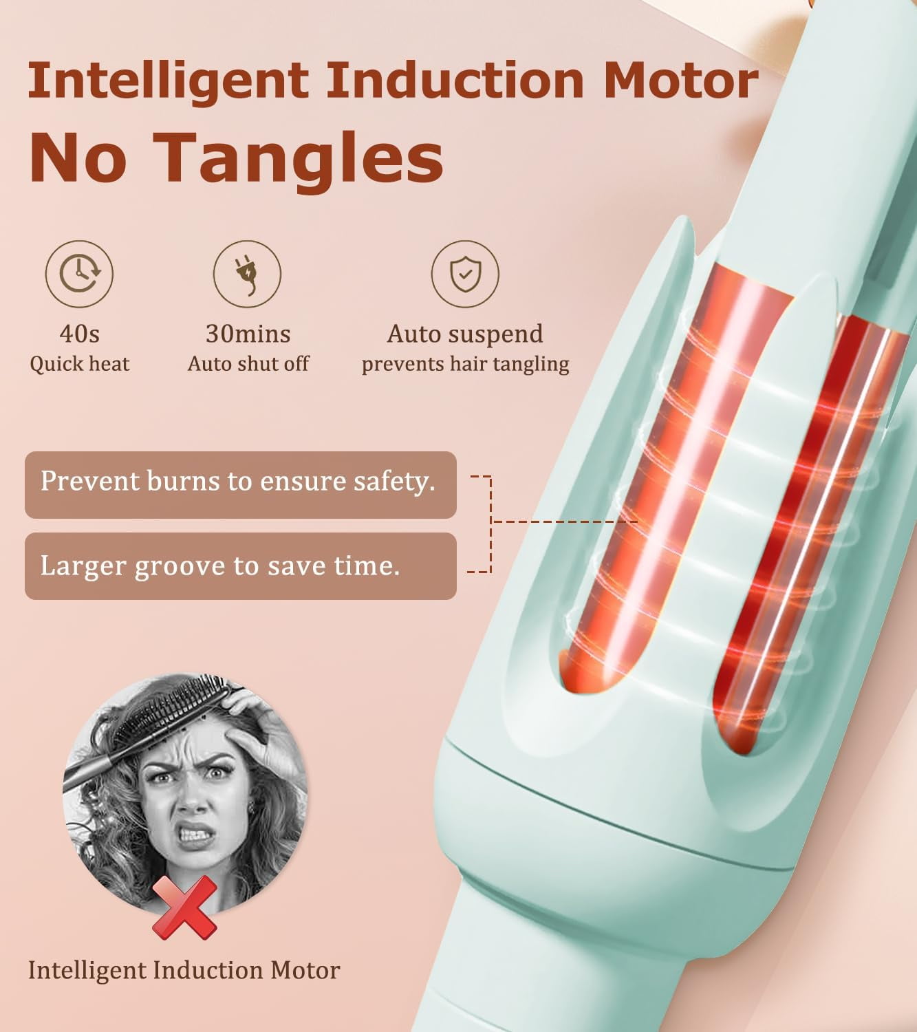 Automatic Hair Curler with 4 Temperature & 3 Timer Settings, Auto-Rotating Ceramic Curling Iron with Anti-Tangle & Anti-Scold Design