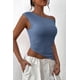 thumbnail image 4 of Remera PRETTYGARDEN 2025 Crop Top con Hombro Descubierto y Fruncido XL Gris Azul, 4 of 8