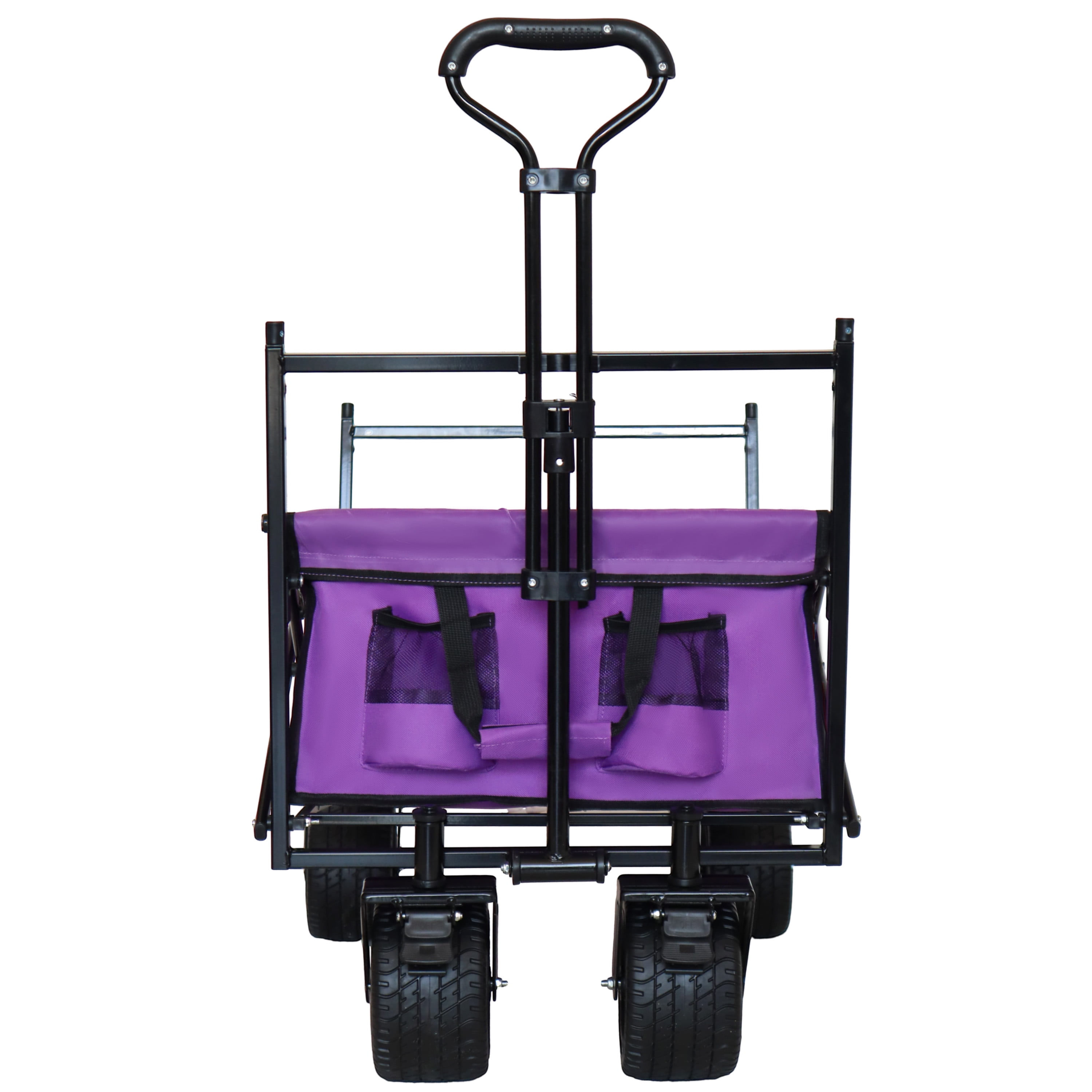 480Lbs Capacity Foldable Wagon with Canopy, 7" All-Terrain Wheels Collapsible Utility Cart for Camping, Shopping & Outdoor Use, Purple