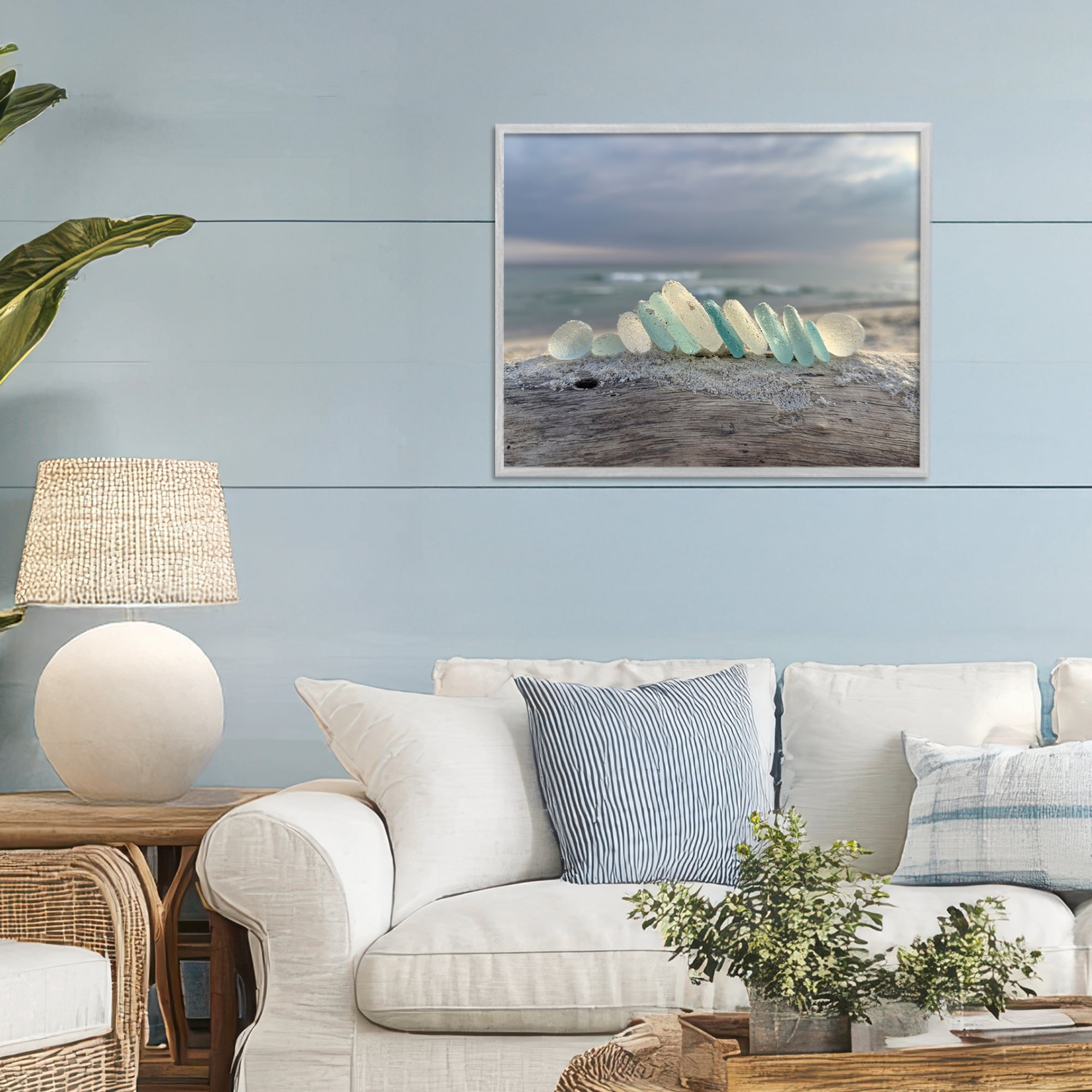 Stupell Industries Sea Glass On Driftwood Gray Framed Giclee Art, design by LMarie Allen