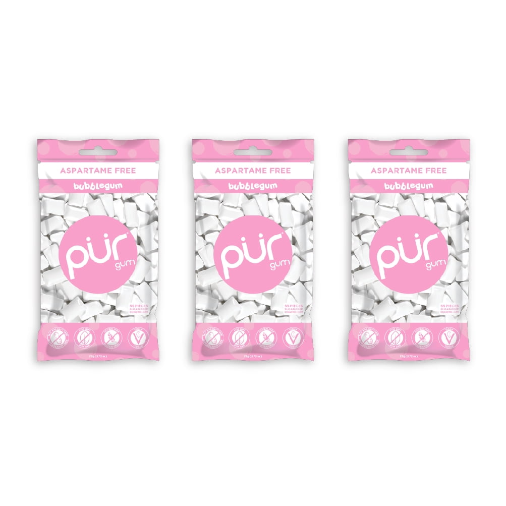 PUR Gum Sugar Free Chewing Gum with Xylitol - Natural Bubblegum Flavor - 55 Pieces (Pack of 3)