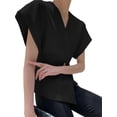 thumbnail image 3 of Women V Neck Tops Shirts Short Sleeve One Button Slim Summer Blouses, 3 of 8