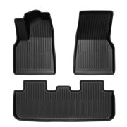 Ikon Motorsports3D TPE Floor Mats Compatible with 2026 Tesla Model Y Juniper 5/7 Seats, 1st & 2nd Rows All Weather Floor Liners, Black
