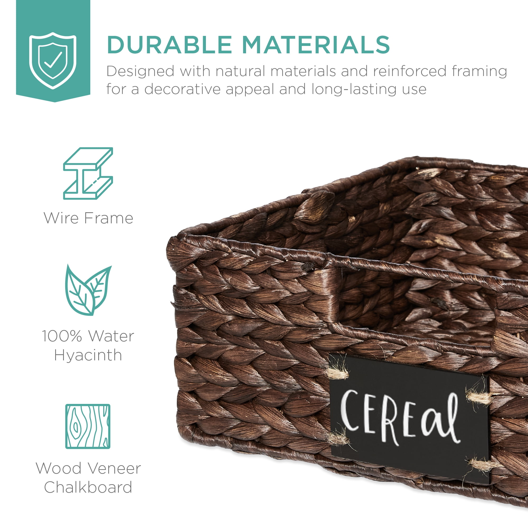 Best Choice Products Set of 4 13in Woven Water Hyacinth Pantry Baskets w/ Chalkboard Label, Chalk Marker - Brown
