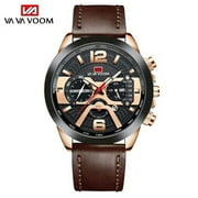 VAVA VOOM Pilot Calendar Quartz Men Wristwatch Chronograph Fashion Casual Watch Brand Aircraft Sports Military Army Brown Leather Watches