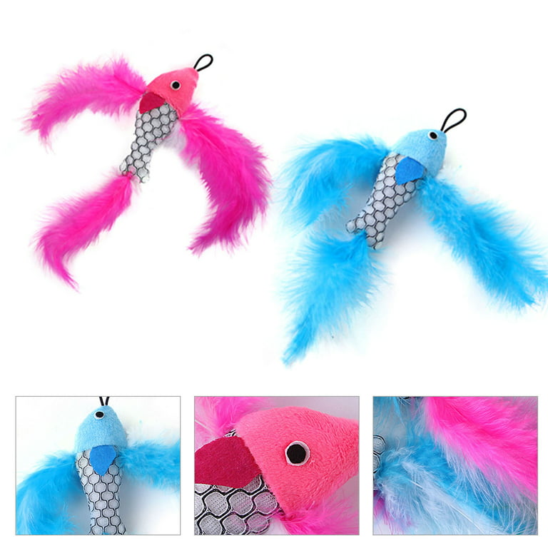 Pawaboo Cat Feather Toys, 4 Pack Interactive Cat feather Teaser Wand Toys,  Retractable Fishing Pole Wand Catcher Exerciser with Refill Fish, Dragonfly  Worm with Bells, Fun Cat Kitten Kitty Playing Toy 