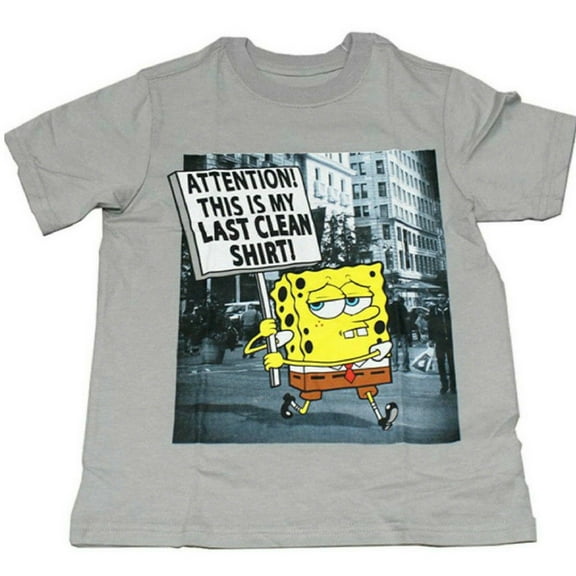 SpongeBob SquarePants My Last Clean Shirt Boy's Grey T-Shirt Tee