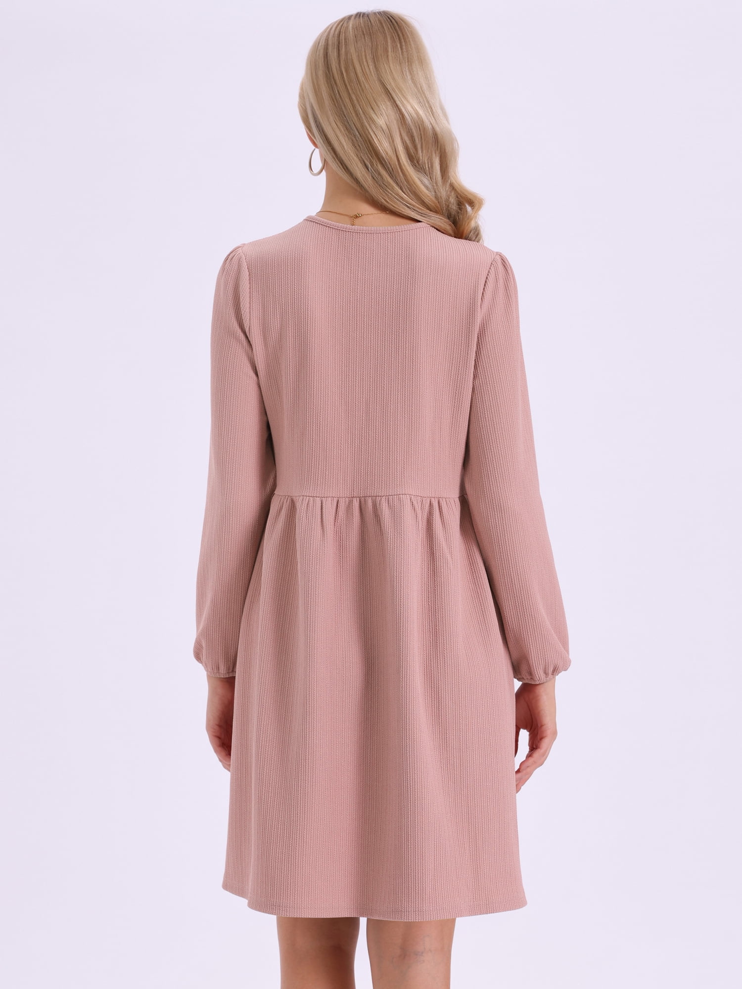 DARING DIVA Women's Fall Long Sleeve Bow Tie Front Cute Tunic Dress XS Grey Pink