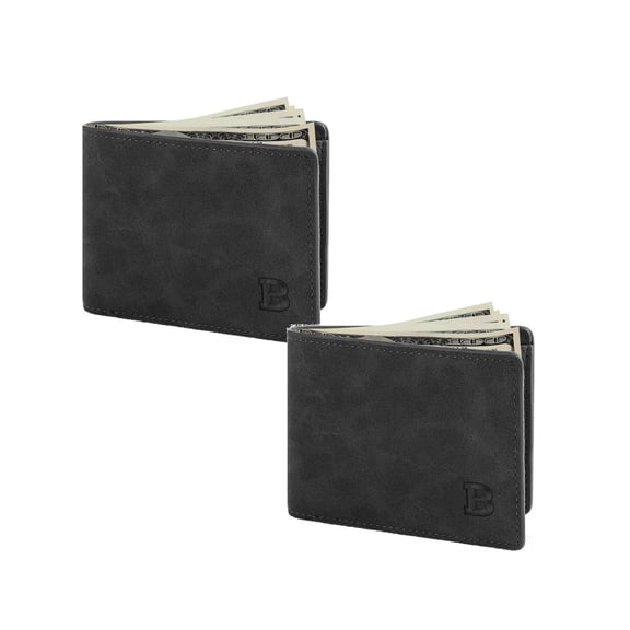 2Pack Pu Leather Wallet For Men Tsv Men'S Bifold Wallet Slim Minimalist Front Pocket Wallet Id Window Card Case Rfid Blocking Wallet With 6 Slots Slots Purse Black/Brown Business Card Holder