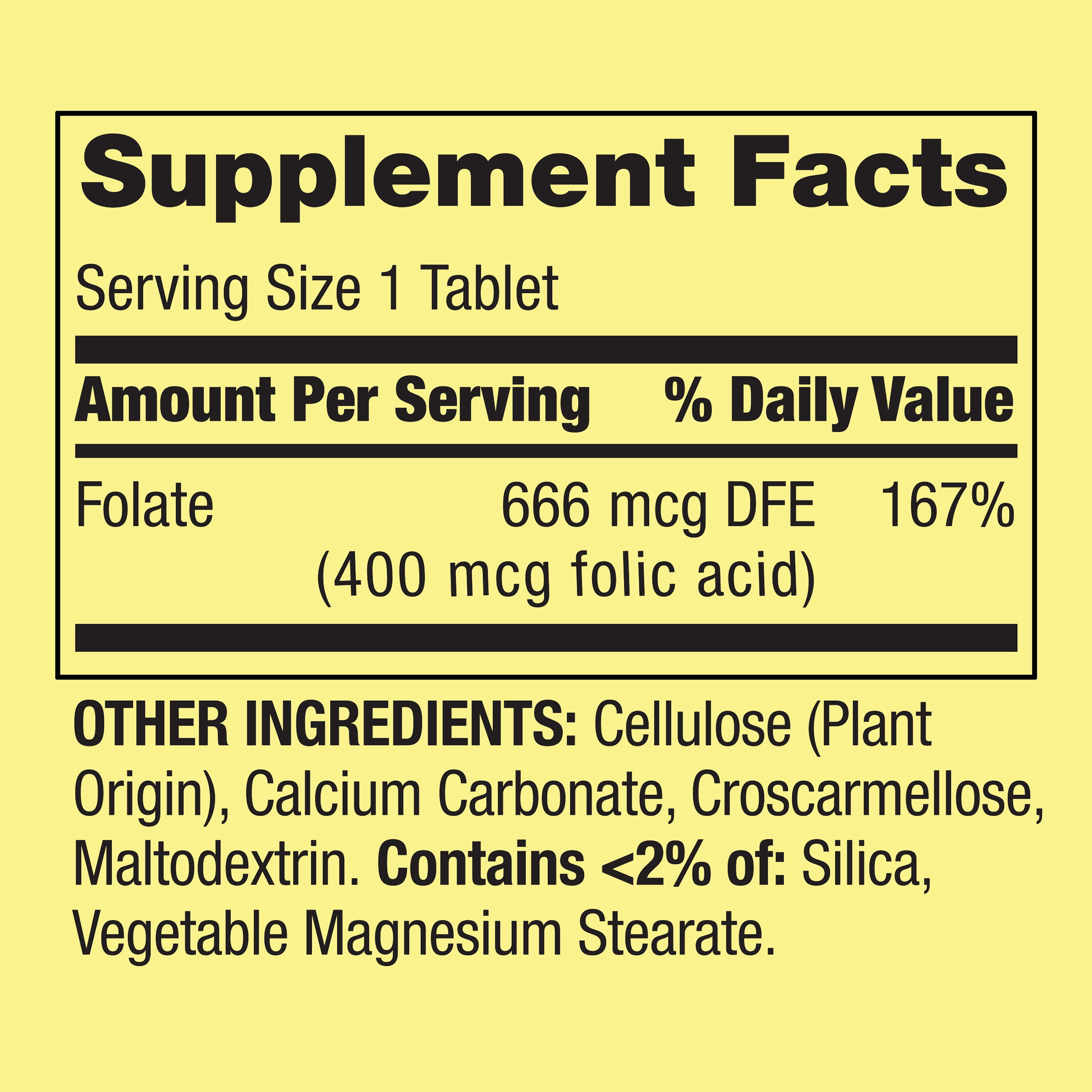 Spring Valley Folate Dietary Supplement Tablets, 400 Mcg, 250 Count
