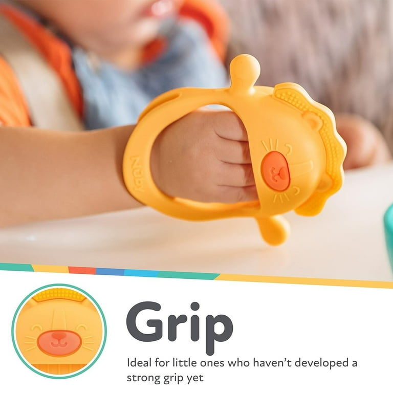 Nuby Mini Wrist Grip Silicone Teething Mitten for Babies, Lion