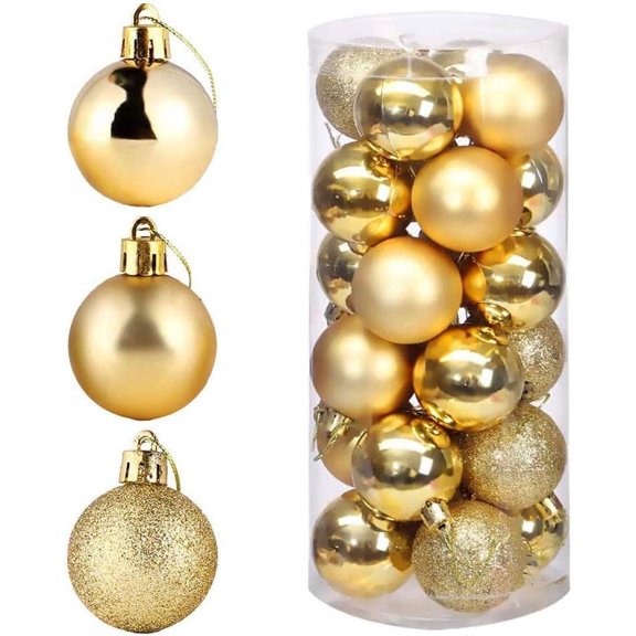 Christmas Balls, 24pcs 1.18" Small Size Christmas Tree Ornaments Hanging Christmas Home Decorations for Home House Bar Party，Gold Christmas Ball(Gold)