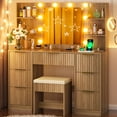 thumbnail image 4 of Ktaxon Makeup Vanity Set with 3 Color Lighted Mirror & Charging Station, Dressing Table w/ 7 Drawers for Femal Gift, Wood Color, 4 of 9