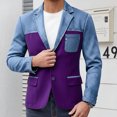 thumbnail image 2 of PBFRDSJ Men's Color Block Denim Patchwork Blazer Casual Sport Golf Coat Notched Lapel Two Button Slim Fit Blazer Jacket, 2 of 7