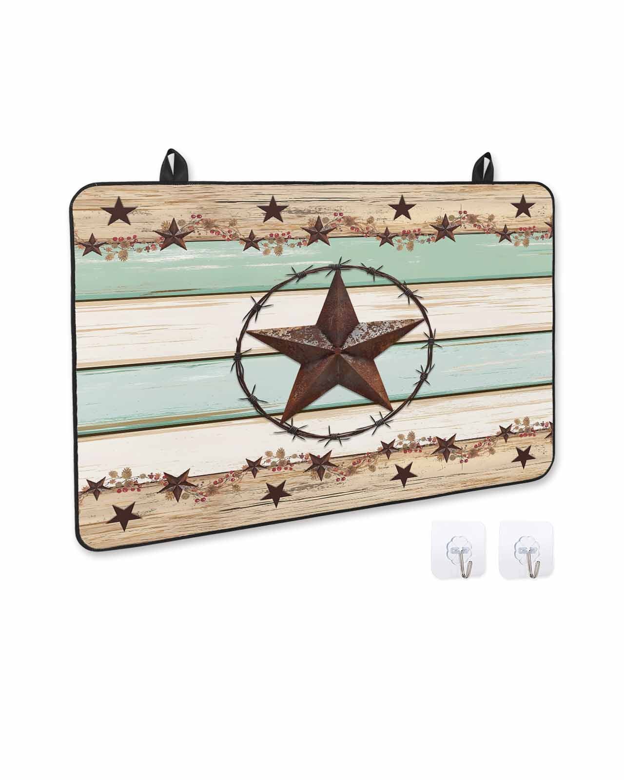 nqOlkjepod Large Induction Cooktop Protector Mat 36"x21", Western Texas Star Green Stove Top Covers for Electric Stove, Farmhouse Brown Country Vintage Stove Burner Cover Mats, Glass Top Stove Cover