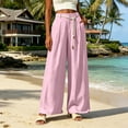 thumbnail image 5 of cocolona Womens Summer Casual Linen Pants Elastic Waist Straight Wide Leg Vacation Lounge Pants with Pockets, 5 of 5