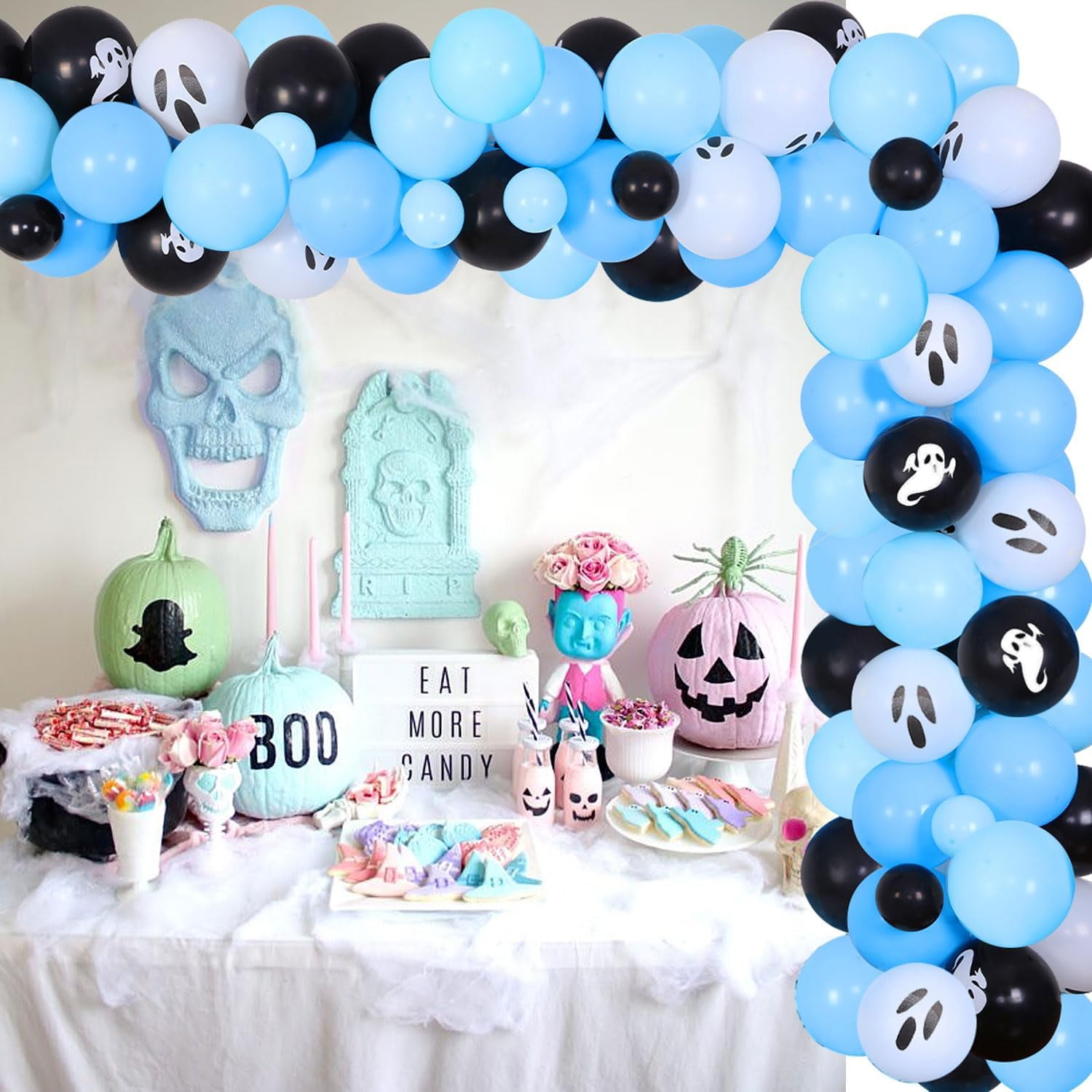 84Pcs Halloween A Baby Is Brewing Baby Shower Decorations Blue Black A Baby Is Brewing Foil Balloons Banner Ghost Balloon Garland Arch Kit for Halloween Themed Baby Shower Party Decor Supplies