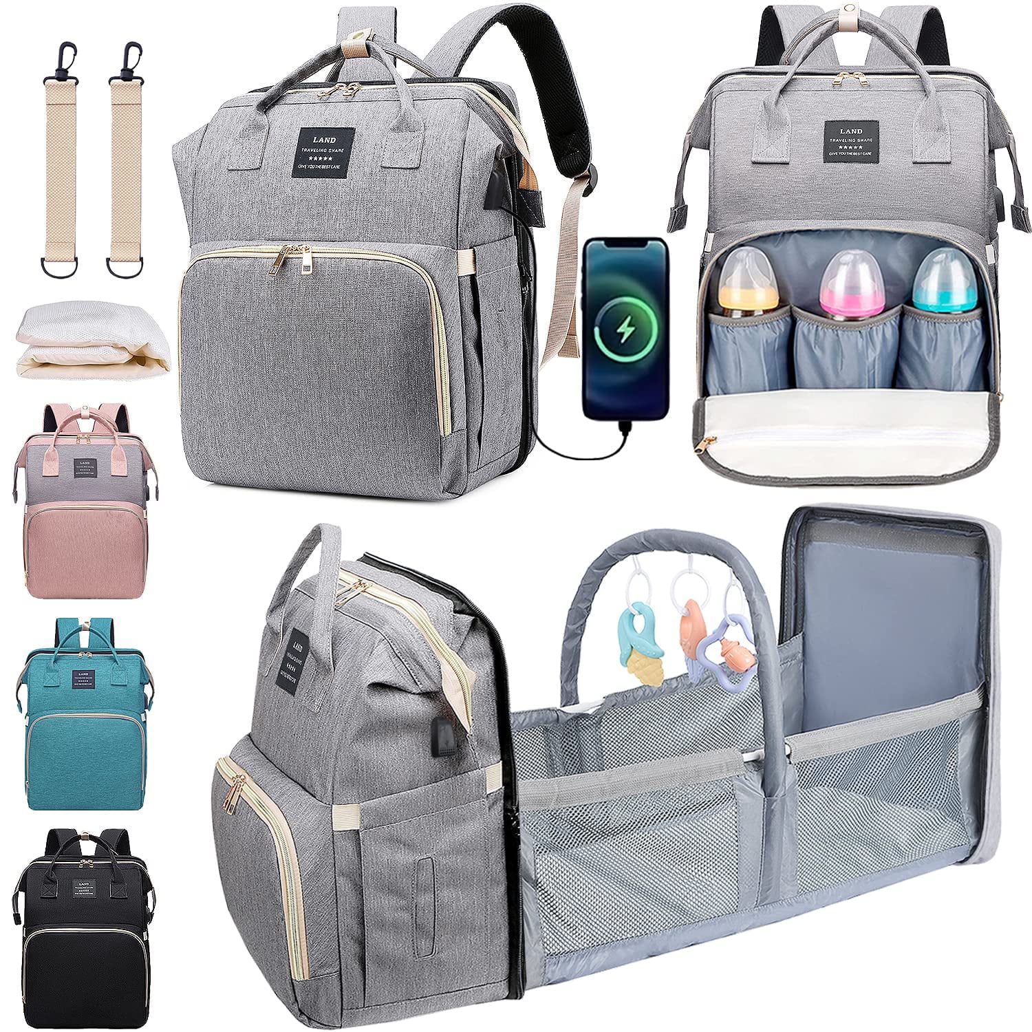 Diaper Bag Backpack, Baby Bag Diaper Bag with Changing Station Baby Girl Boy Waterproof Diaper Bag for Travel Baby,Rinder