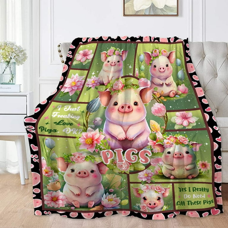 Lovely Cartoon Pigs Blanket Lightweight Soft Flannel Fleece Throw